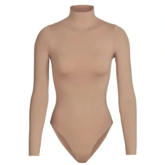 SKIMS Other - NEW SKIMS Long Sleeve Mock Neck Bodysuit Tan Clay Essential Fits Everybody